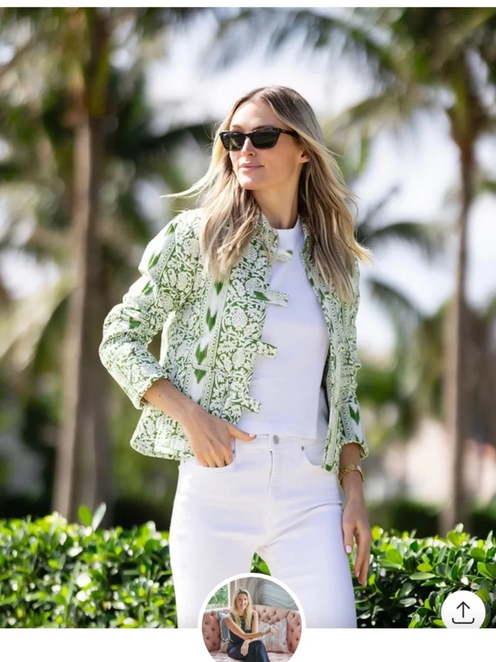 Julia Amory Green White Floral Quilted Jacket Mandarin Collar Size M NWT - Picture 1 of 9